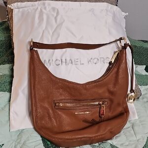 Michael Kors cognac leather shoulder hobo with gold hardware